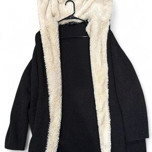 Zara Black Knit Sherpa Lined Hooded Knit Cardigan Size Small
